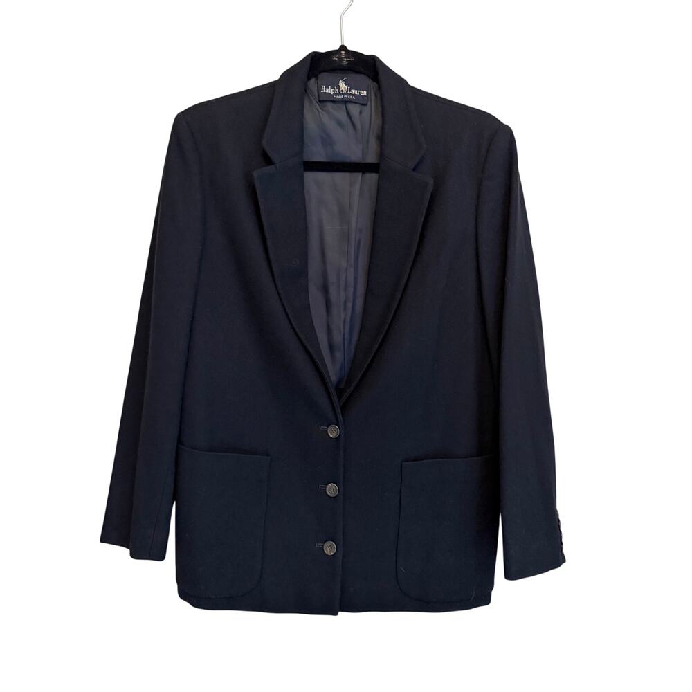 Vintage Ralph Lauren Blazer Jacket Women 8 Navy Lambswool Business Corporate USA